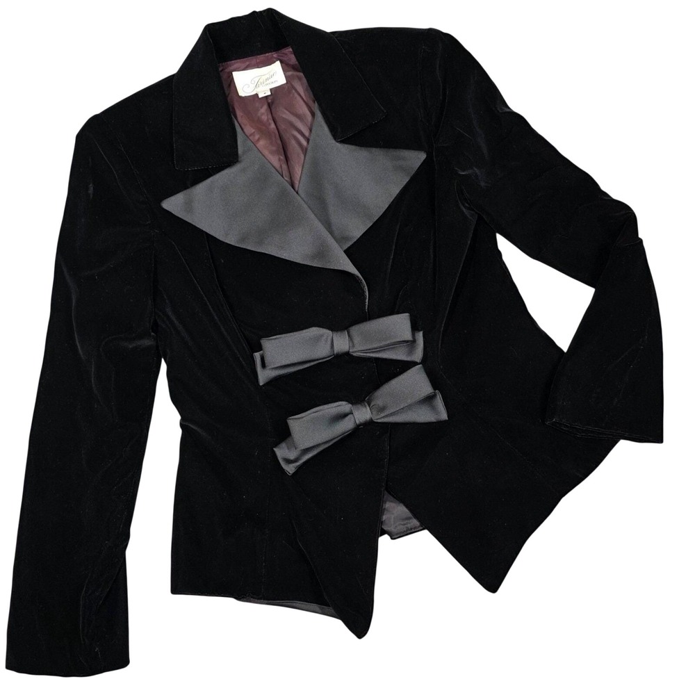 Vintage Farinae Blazer Velvet 6 Black Bow Jacket Academia Whimsigoth Romance 90s